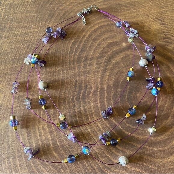 Natural Amethyst Multi Bead Wired Tiered Necklace - Picture 6 of 7